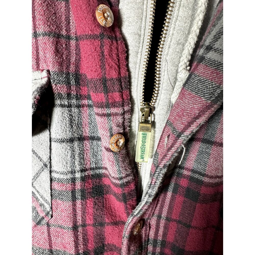 Field & Stream Hooded Flannel Shirt Jacket Men’s XXL Burgundy/Gray Zip Front - Picture 4 of 11
